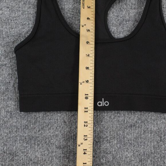 Alo Yoga Sports Bra Womens Medium Black Racerback Ribbed Athletic Yoga Workout - Picture 8 of 8